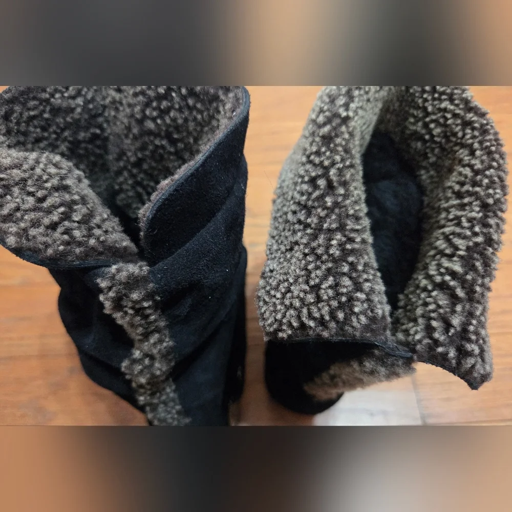 Stuart Weitzman Black Suede Sherpa Ankle Boots Size 9.5